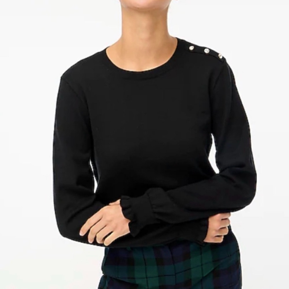 J. Crew Black Embellished Shoulder Sweatshirt Top Sz Large
